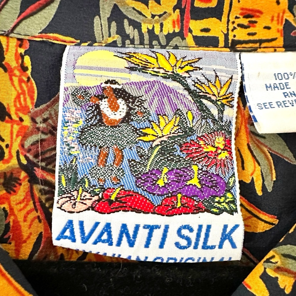 Avanti Navy/Orange Men’s Pineapple Hut Vtg Aloha Silk Button Down Shirt Medium - Picture 7 of 9